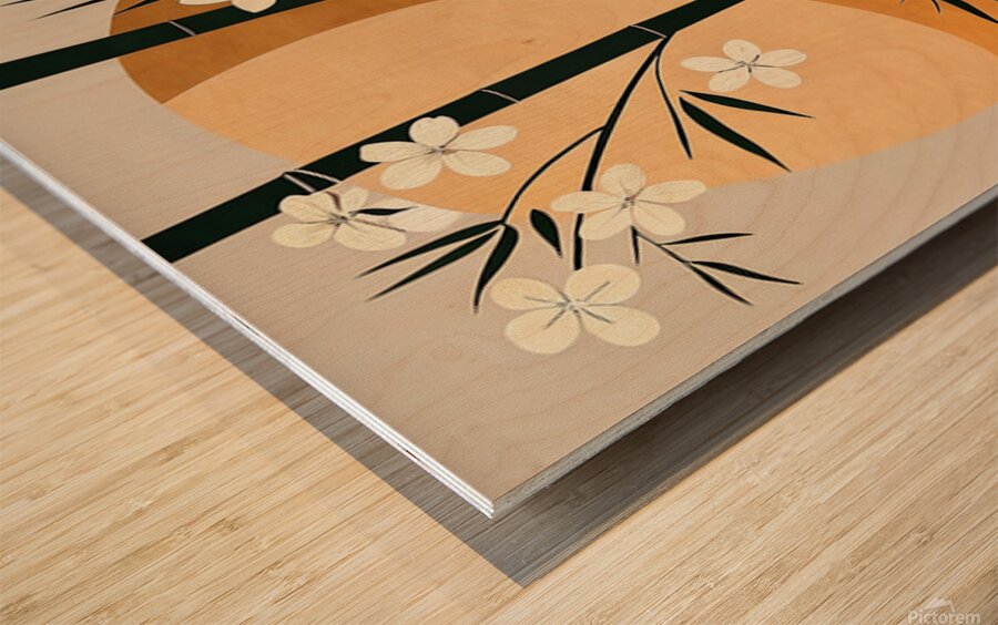 Bamboo Flowers Sun Minimal Wood print