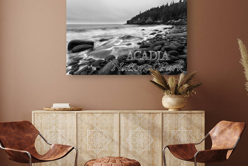 Boulder Beach and Otter Cliff Acadia Text Overlay by Andrew Pacheco