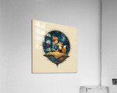 Boy and Fox on a Tiny Round Planet with Red Rose Vibrant Colors Beige Background Twinkling Stars and Intricate Details Perfect for Nursery Kids Room. Acrylic Print