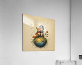 Boy and Fox on a Tiny Round Planet with Red Rose Vibrant Colors Beige Background Twinkling Stars and Intricate Details Perfect for Nursery Kids Room. Acrylic Print