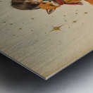 Boy and Fox on a Tiny Round Planet with Red Rose Vibrant Colors Beige Background Twinkling Stars and Intricate Details Perfect for Nursery Kids Room. Metal print