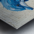 A striking minimalist impasto painting of a cute dolphin. Metal print