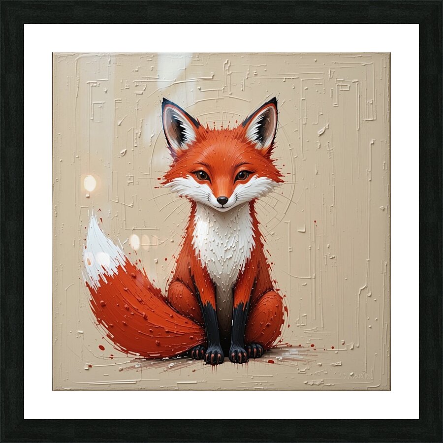 A striking minimalist impasto painting of a cute fox. Picture Frame print