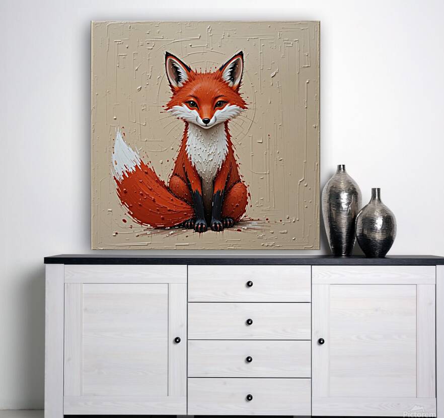 A striking minimalist impasto painting of a cute fox. Reproduction