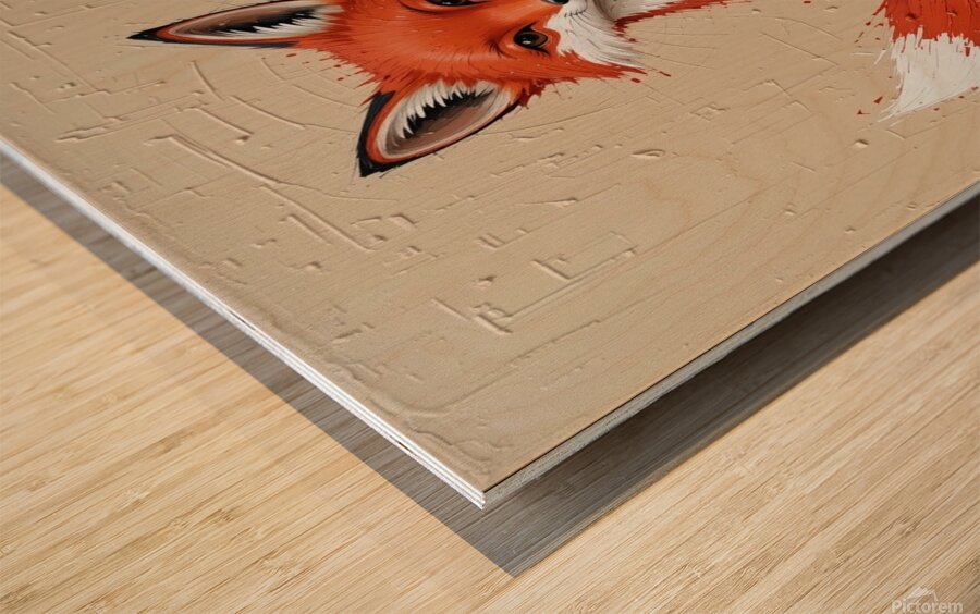 A striking minimalist impasto painting of a cute fox. Wood print