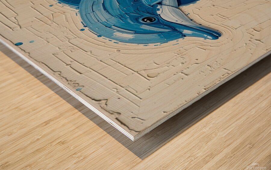 A striking minimalist impasto painting of a cute dolphin. Wood print