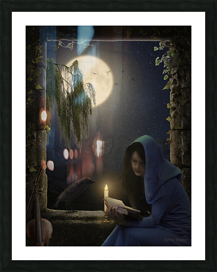 Reading in the moonlight Picture Frame print