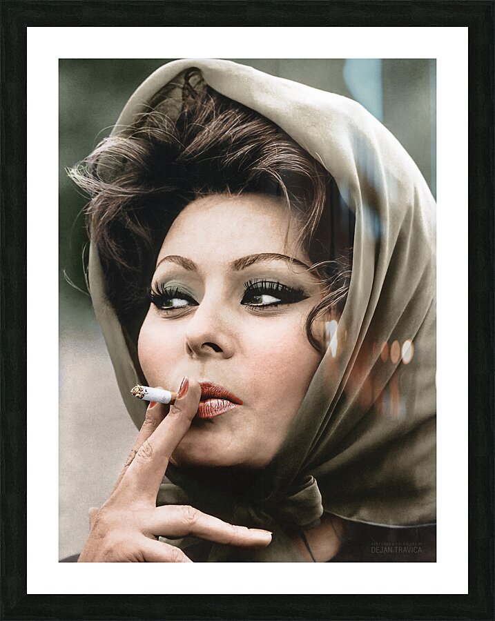 Gorgeous Sophia Loren with a headscarf smoking a cigarette. by Dejan  Travica Wall Art