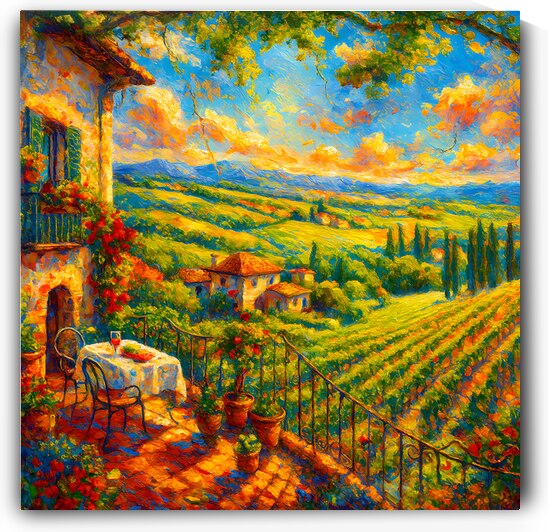 Italian Tuscany Vineyard Terrace Impressionist Landscape Wine Country Art by David Enders