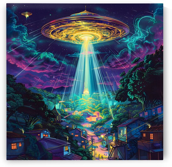 The Visitation Retrofuturistic UFO Scene with Atmospheric Detail by David Enders