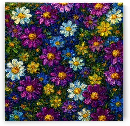 Impressionist Colorful Daisy Field Wildflower Garden Oil Painting Style Art by David Enders