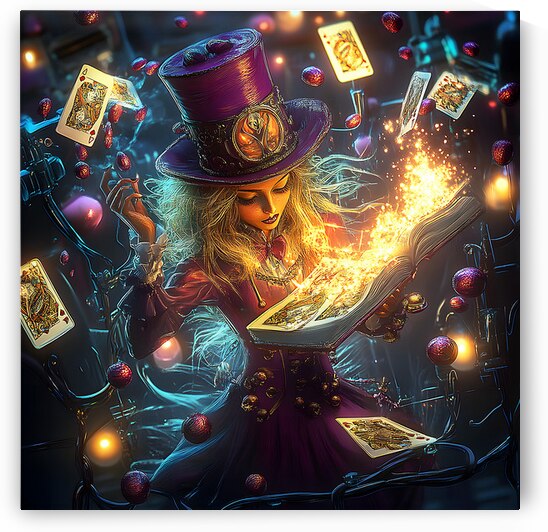 Enchanted Magician Portrait with Flying Playing Cards and Mystical Fire by David Enders