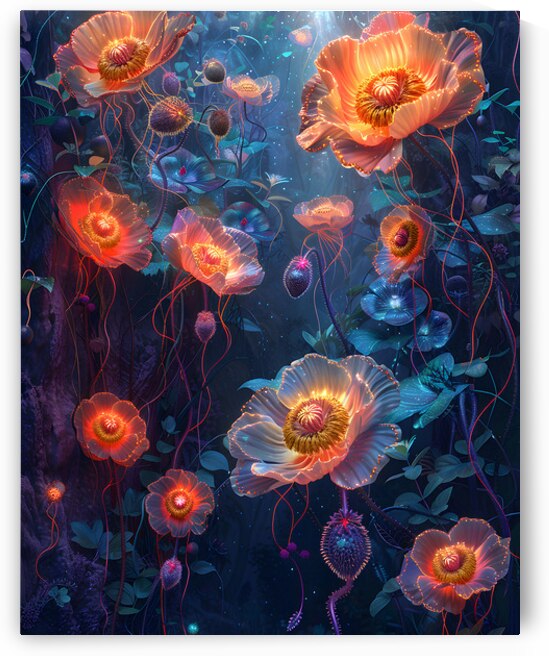 Ethereal Bioluminescent Poppies Surreal Fantasy Fine Art Print by David Enders