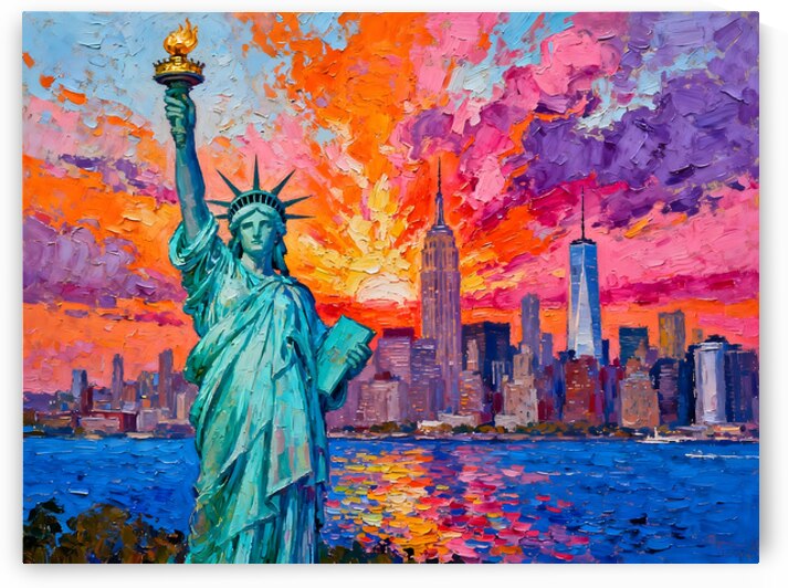 Liberty Illuminated Vibrant NYC Impressionist Painting by David Enders