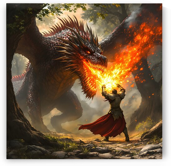 Epic Dragon Knight Battle Medieval Fantasy Painting by David Enders