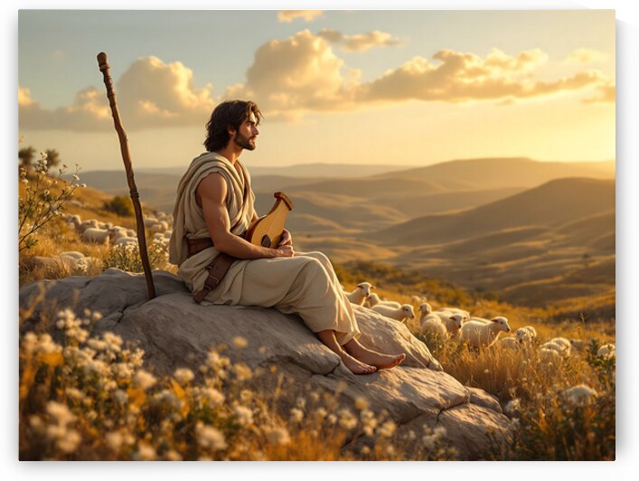 David the Shepherd Boy with Lyre at Sunset by David Enders