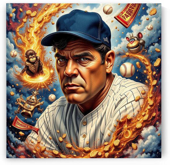 Explosive Vintage Baseball Legend Maximalist Sports Portrait Art by David Enders