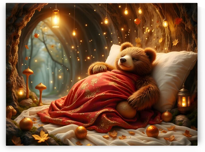 Enchanted Autumn Slumber Red Panda in Magical Cave Sanctuary by David Enders