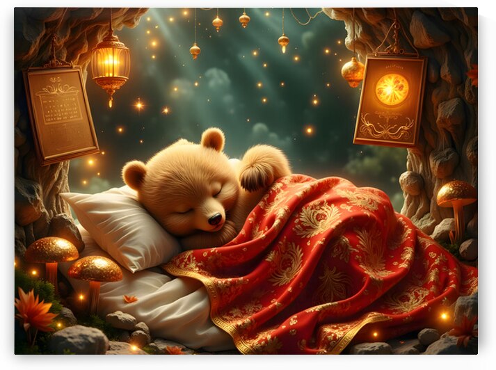 Enchanted Slumber Red Panda in Mystical Tree Root Haven by David Enders