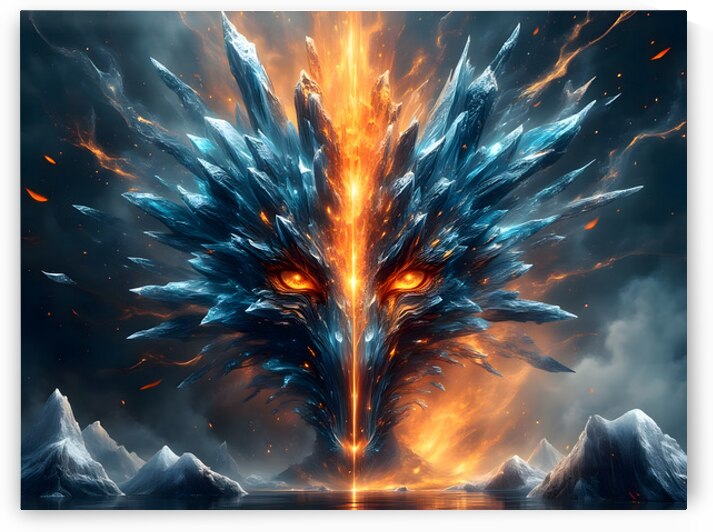 Elemental Ice Phoenix Awakening with Fire Core in Arctic Wilderness by David Enders