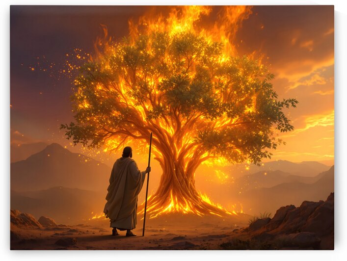Divine Fire Moses Encounters God at the Burning Bush in Sinai Desert by David Enders