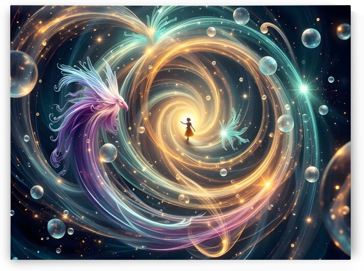 Interdimensional Soul Journey with Ethereal Phoenix Through Cosmic Vortex by David Enders