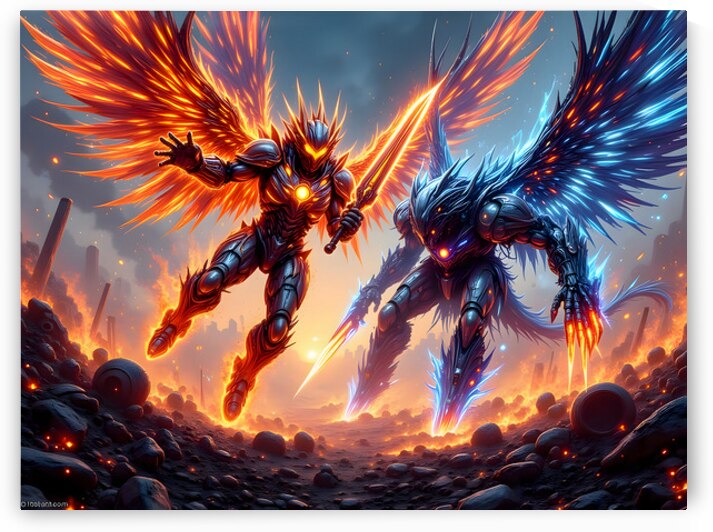 Futuristic Cyborg Battle Energy Wings Warrior Art by David Enders
