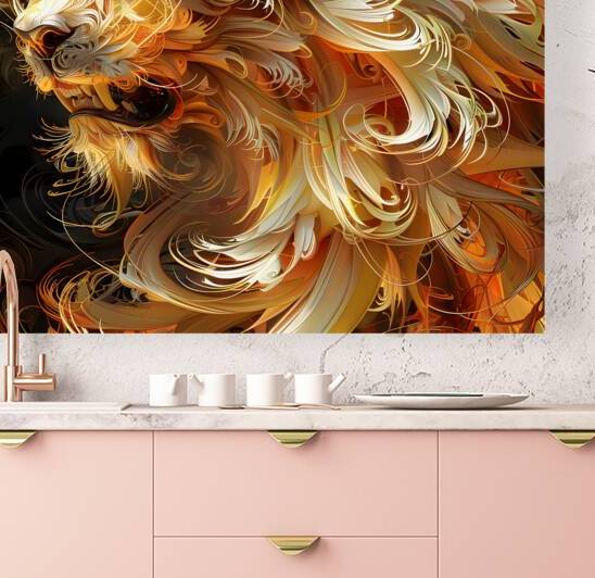 Ornamental Lion in Motion Baroque Style Digital Artistry by David Enders