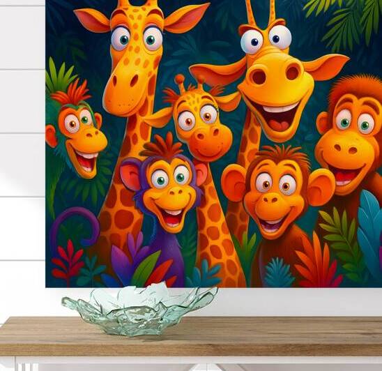 Vibrant Safari Jungle Animals Nursery Canvas Art Print by David Enders