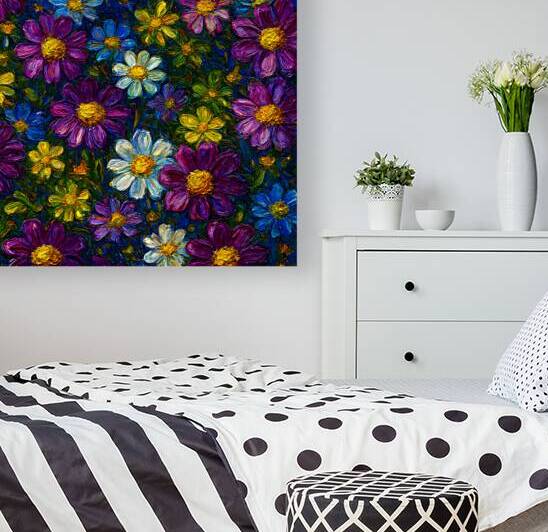 Impressionist Colorful Daisy Field Wildflower Garden Oil Painting Style Art by David Enders