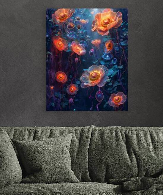 Ethereal Bioluminescent Poppies Surreal Fantasy Fine Art Print by David Enders