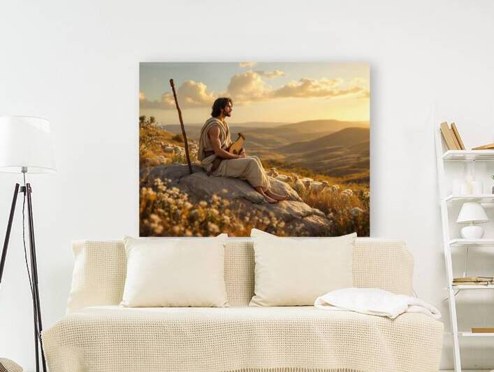 David the Shepherd Boy with Lyre at Sunset by David Enders