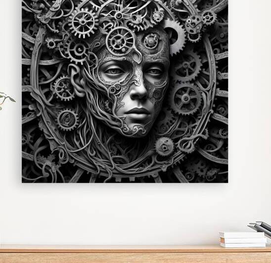 Mechanical Muse Ornate Steampunk Portrait Black White Art by David Enders