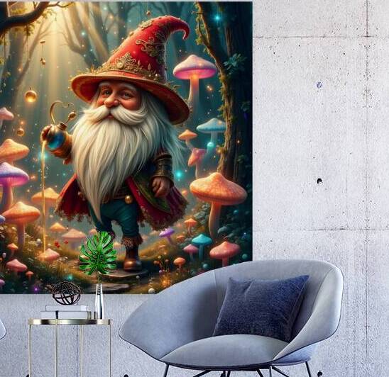 Whimsical Wizard Gnome in Enchanted Mushroom Forest Fantasy Illustration by David Enders