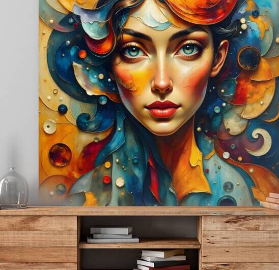Celestial Goddess Portrait with Swirling Color Ribbons by David Enders