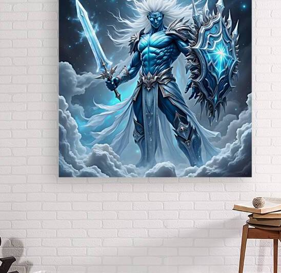 Epic Ice God Warrior Character with Ornate Frost Armor Sword and Shield by David Enders