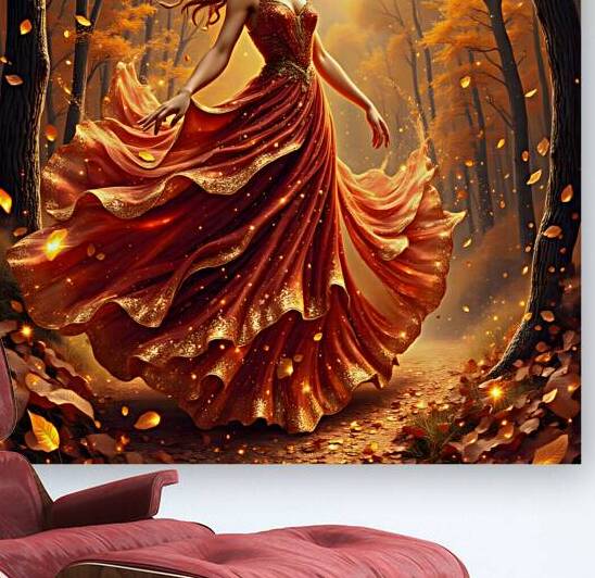 Enchanted Autumn Spirit Dancing Through Golden Forest by David Enders