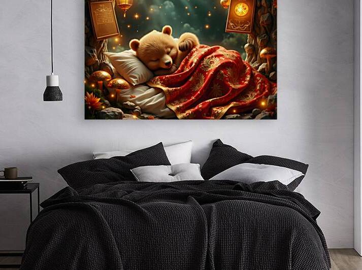 Enchanted Slumber Red Panda in Mystical Tree Root Haven by David Enders
