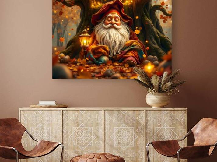Mystical Autumn Dwarf Meditating in Enchanted Golden Maple Forest by David Enders