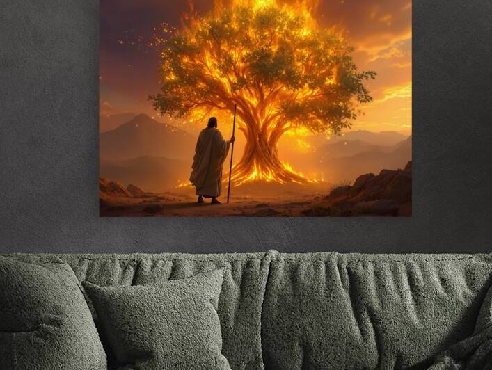 Divine Fire Moses Encounters God at the Burning Bush in Sinai Desert by David Enders