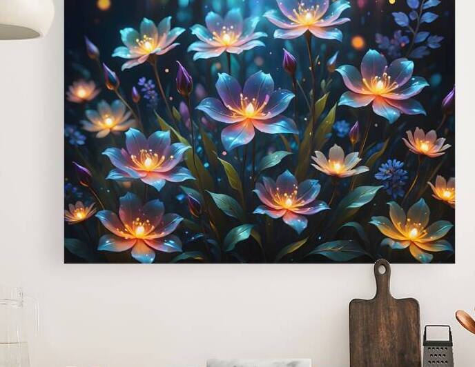 Ethereal Bioluminescent Fantasy Flowers Glowing in Magical Twilight Garden by David Enders