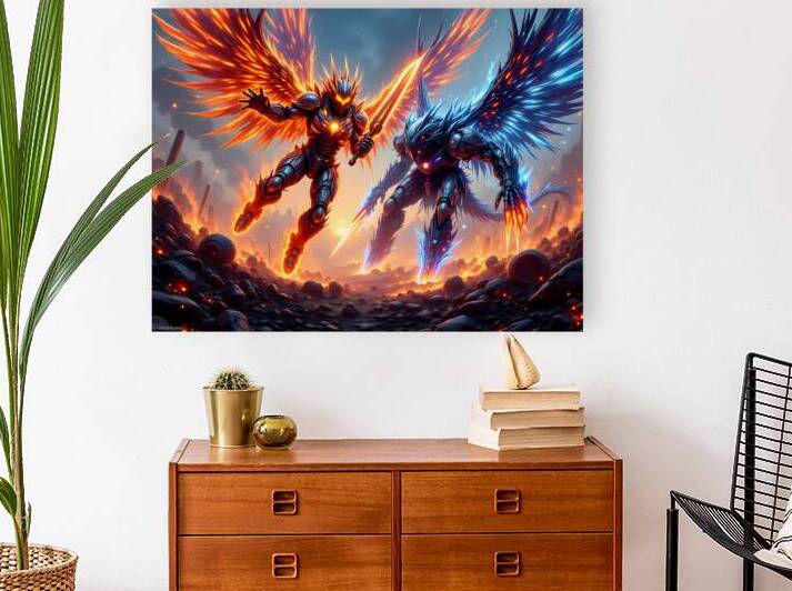 Futuristic Cyborg Battle Energy Wings Warrior Art by David Enders
