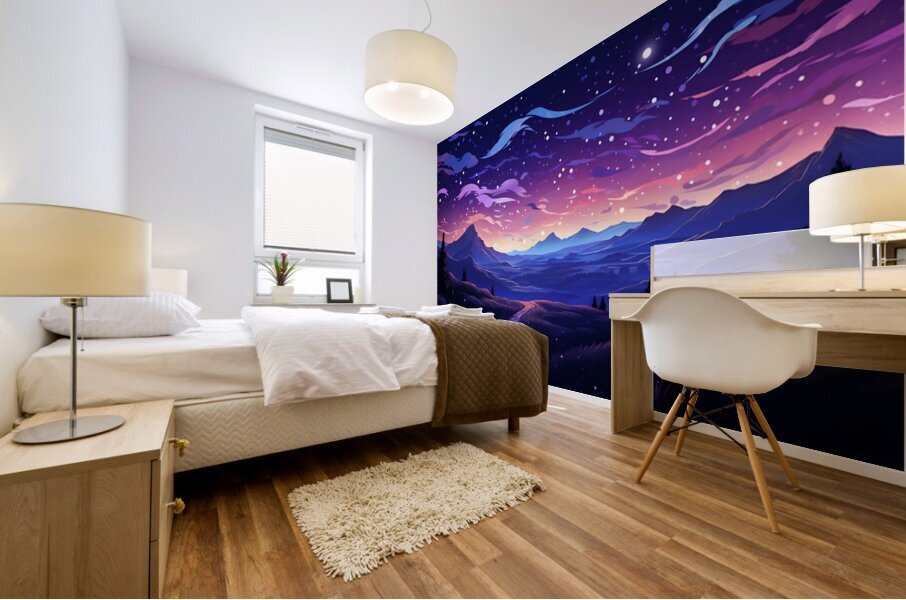 Beautiful Night Landscape Illustration 43 Mural print