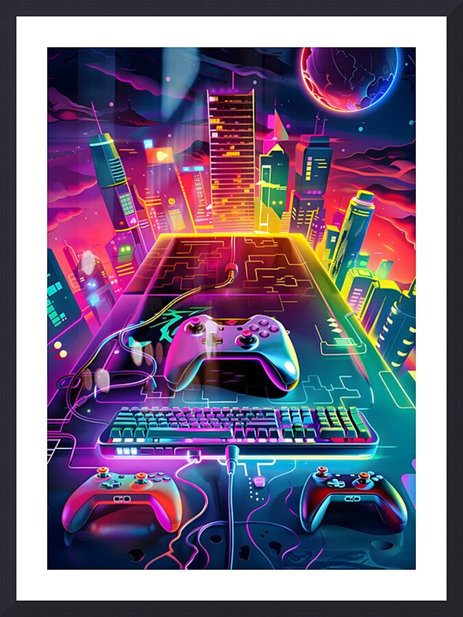 Neon gaming 7 Picture Frame print