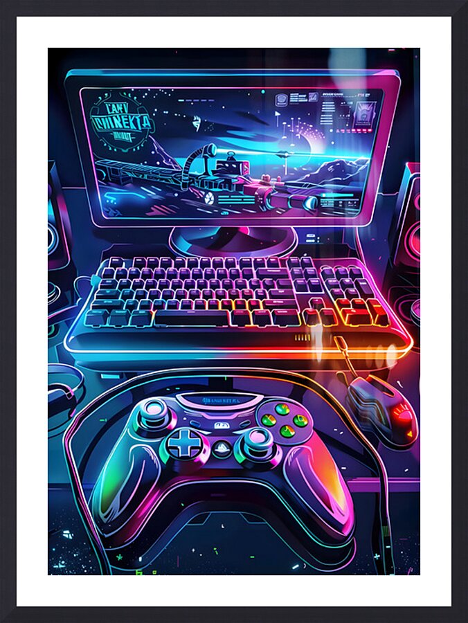 Neon gaming 8 Picture Frame print