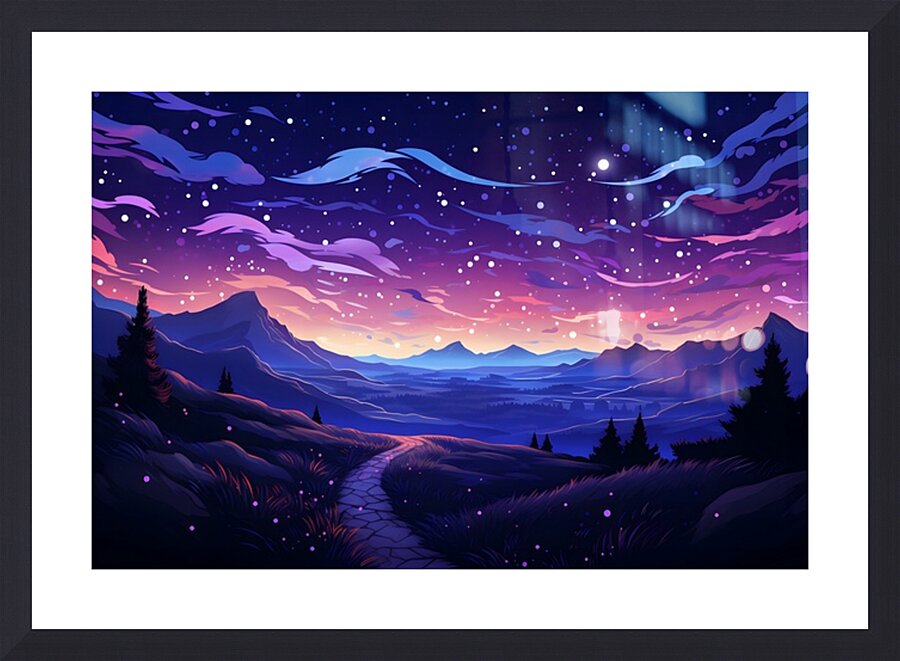 Beautiful Night Landscape Illustration 43 Picture Frame print