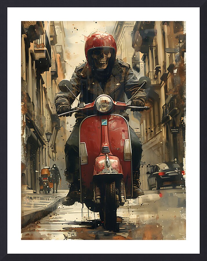 Skeleton Driving Scooter 13 Picture Frame print