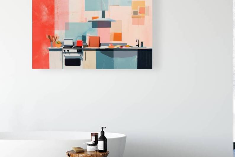 Minimal simple Background of *modern kitchen* ripped paper collage minimal abstract art Acrylic color cute   ar 3:2 by Nora studio