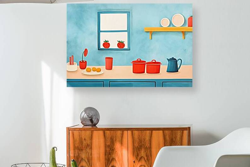 Minimal and simplified kitchen scene childrens book illustration style acrylic paint aesthetic overlay on paper texture   ar 3:2   no object by Nora studio