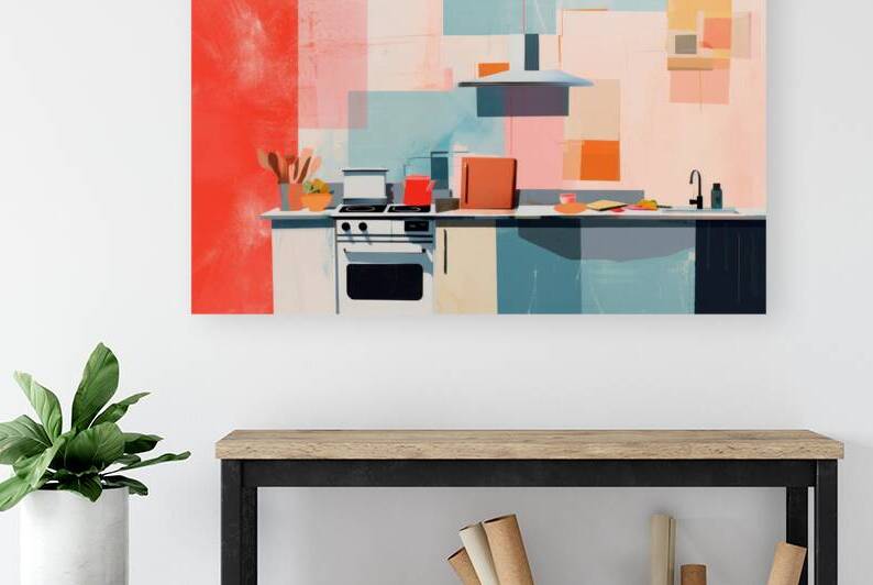 Minimal simple Background of *modern kitchen* ripped paper collage minimal abstract art Acrylic color cute   ar 3:2 by Nora studio